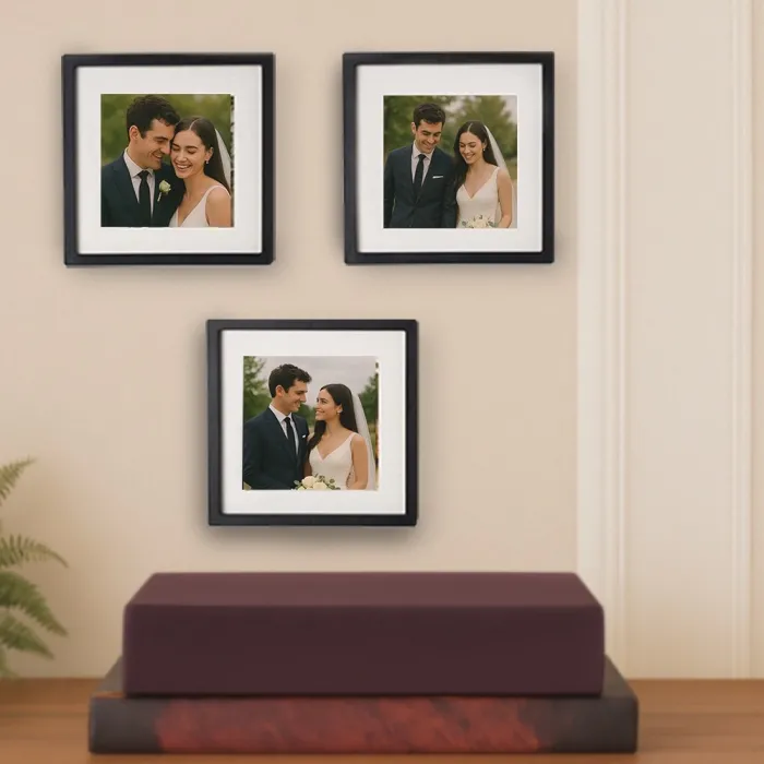 Kişiye Özel 3Lü Fotoğraf Baskılı Siyah Renk Yapışkanlı Paspartulu Çerçeve