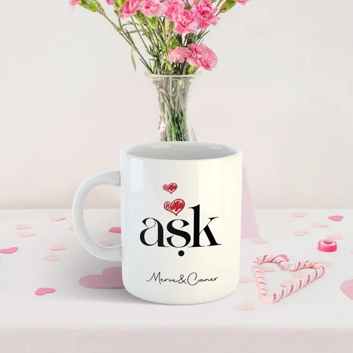 Kişiye Özel Aşk Temalı Beyaz Kupa Bardak