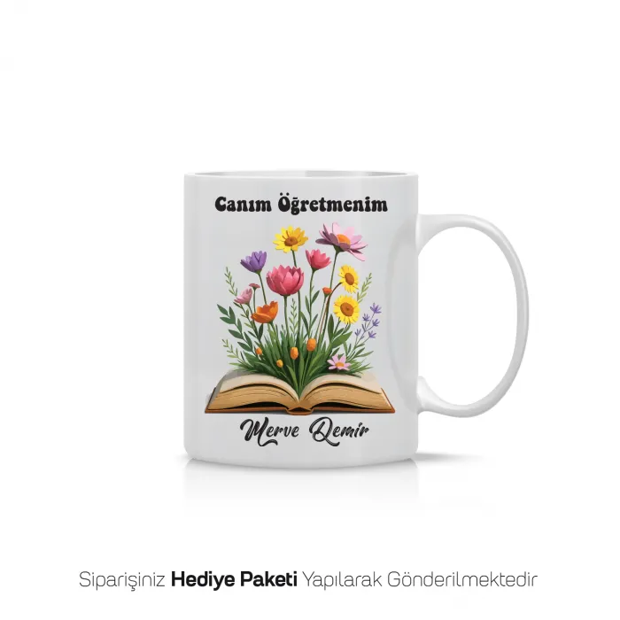 Kişiye Özel Çiçekli Kitap Öğretmen Kupası