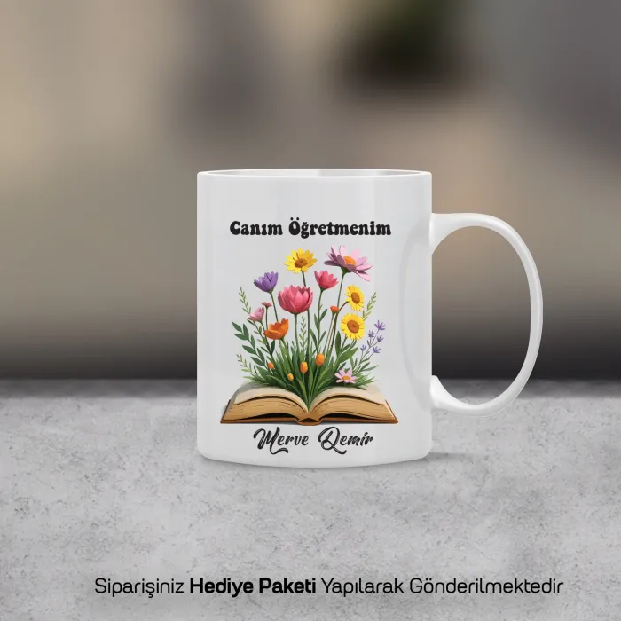 Kişiye Özel Çiçekli Kitap Öğretmen Kupası