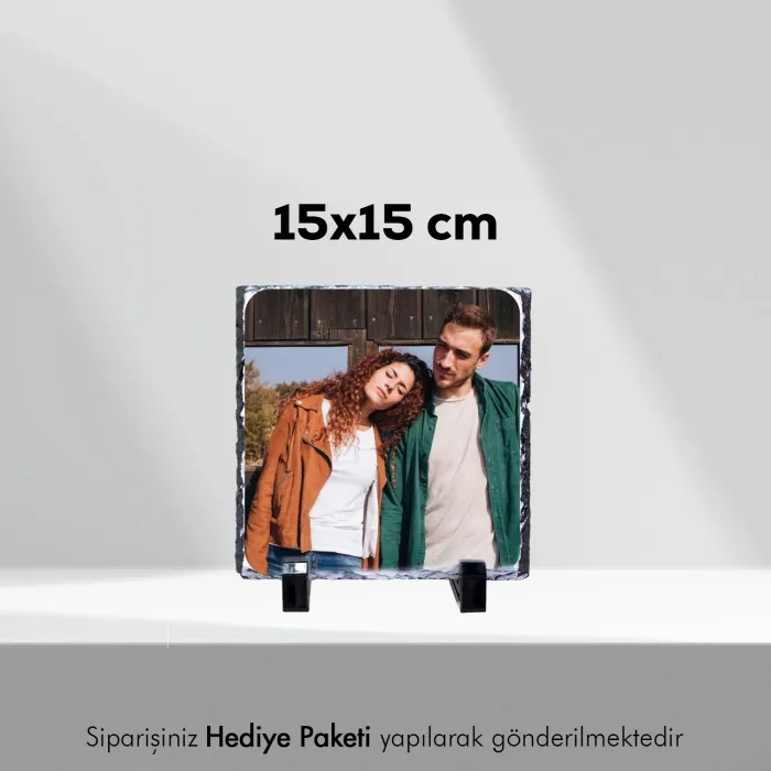 Kişiye Özel Fotoğraf Baskılı Doğal Taş Ve 2Li Kupa Hediye Seti