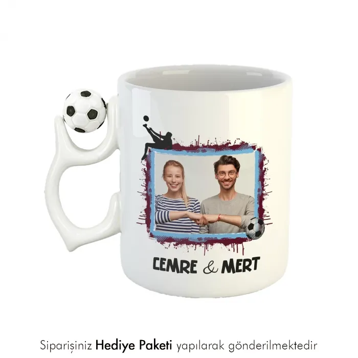 Kişiye Özel Fotoğraflı Futbol Toplu Bordo Mavi Hediye Kupa Bardak