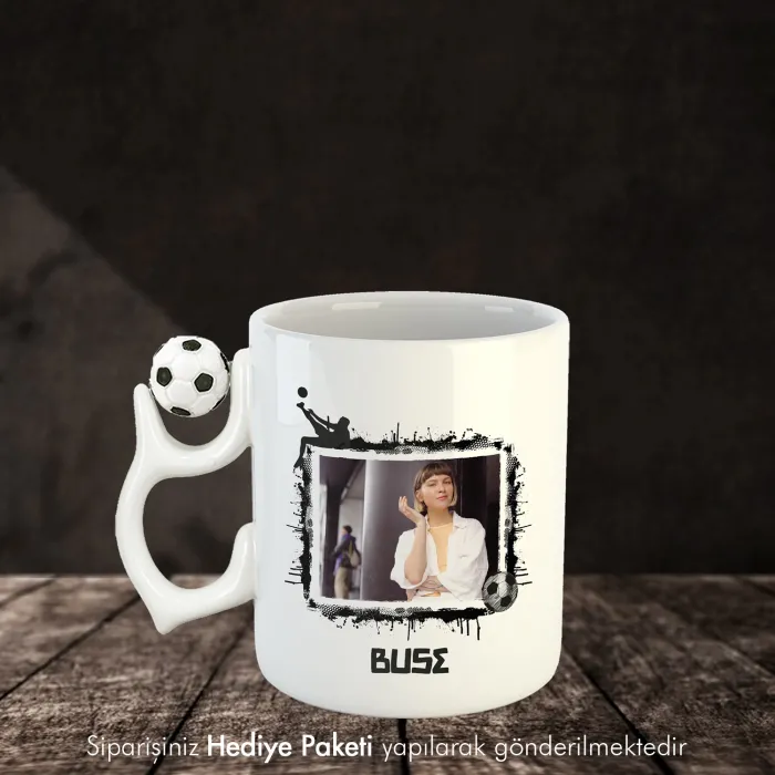 Kişiye Özel Fotoğraflı Futbol Toplu Siyah Beyaz Hediye Kupa Bardak