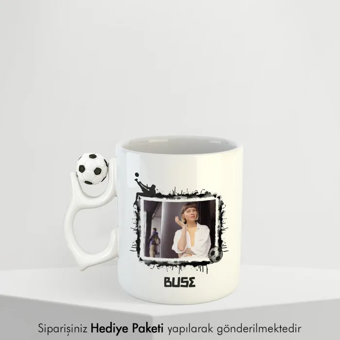 Kişiye Özel Fotoğraflı Futbol Toplu Siyah Beyaz Hediye Kupa Bardak