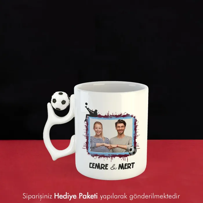 Kişiye Özel Fotoğraflı Futbol Toplu Bordo Mavi Hediye Kupa Bardak