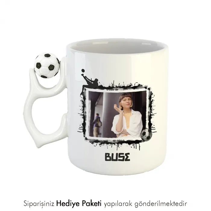 Kişiye Özel Fotoğraflı Futbol Toplu Siyah Beyaz Hediye Kupa Bardak