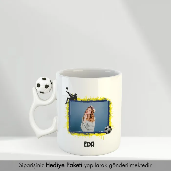 Kişiye Özel Fotoğraflı Futbol Toplu Sarı Lacivert Hediye Kupa Bardak