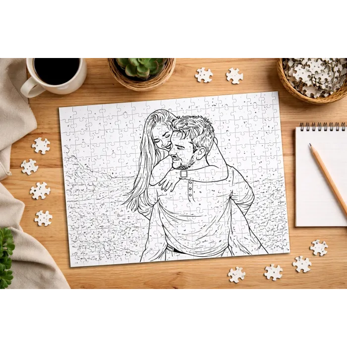 Kişiye Özel Fotoğraflı Line Art Puzzle (99 Parça)