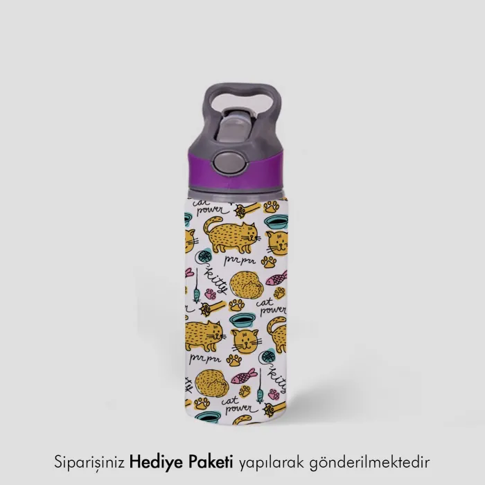 Öğrencilere Özel İsimli Kopçalı Pipetli Matara - 600ml