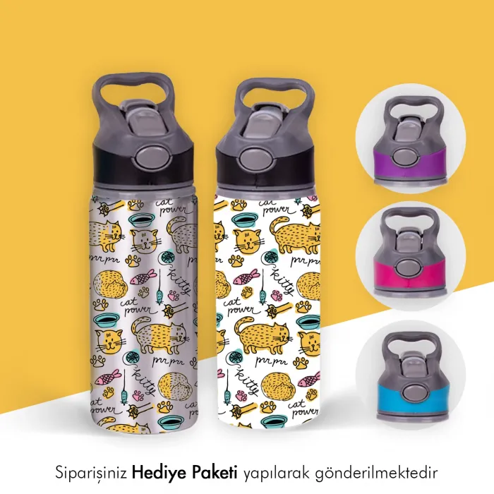 Öğrencilere Özel İsimli Kopçalı Pipetli Matara - 600ml