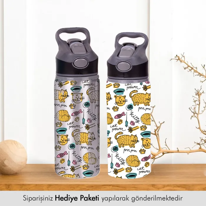 Öğrencilere Özel İsimli Kopçalı Pipetli Matara - 600ml