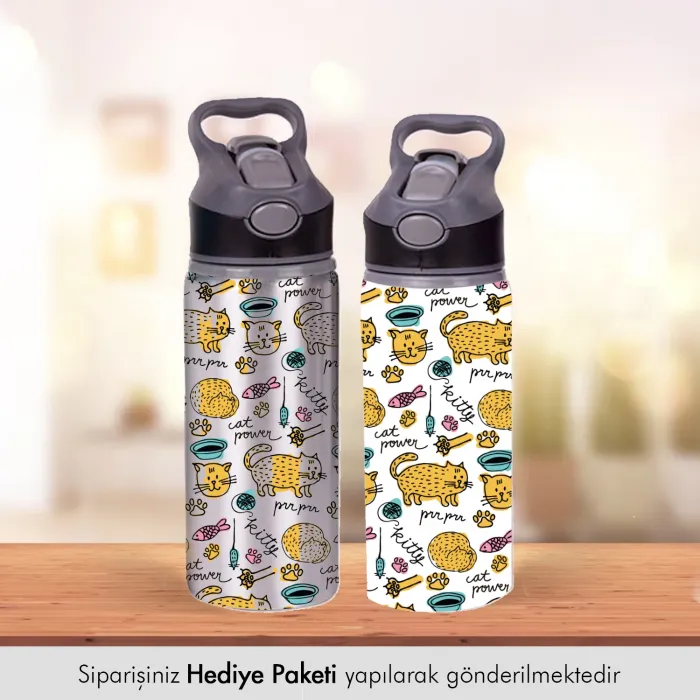 Öğrencilere Özel İsimli Kopçalı Pipetli Matara - 600ml