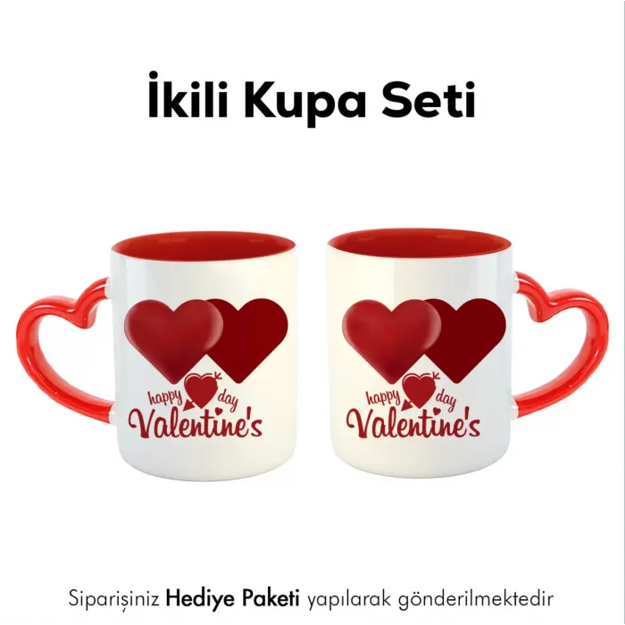 Sevgililer Gününe Özel Kupa ve Happy Valentines Day Madlen Çikolata