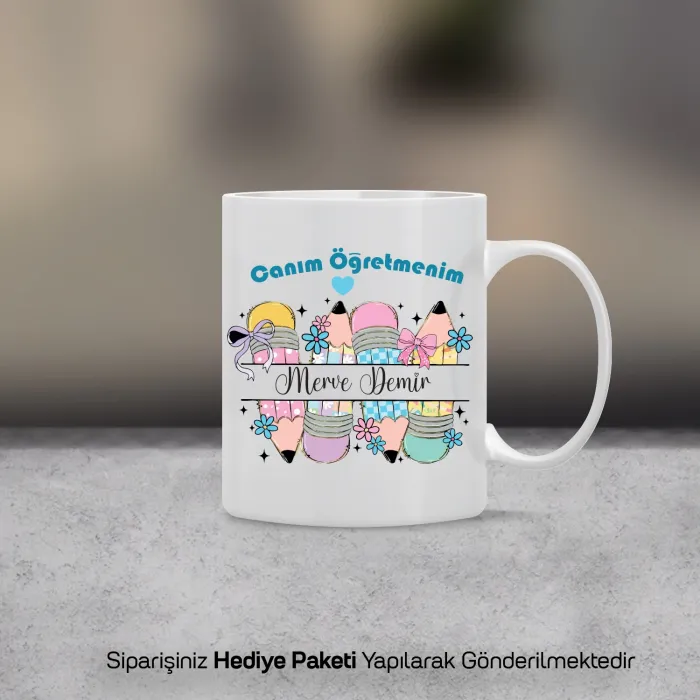Kişiye Özel Kurdeleli Kalemler Öğretmen Kupası