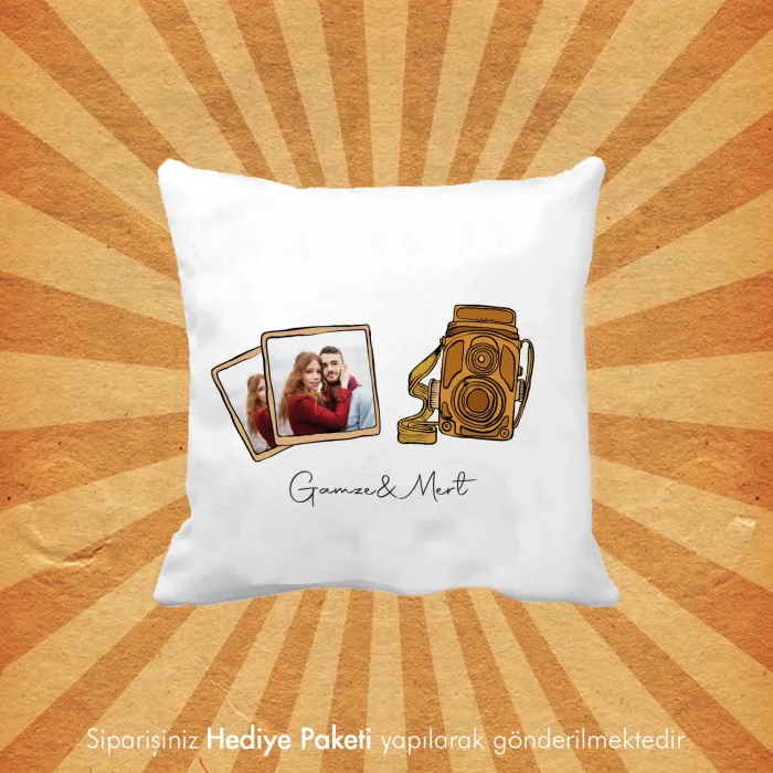 Kişiye Özel Retro Fotoğraf ve İsim Baskılı Hediye Dekoratif Yastık