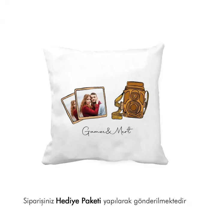 Kişiye Özel Retro Fotoğraf ve İsim Baskılı Hediye Dekoratif Yastık