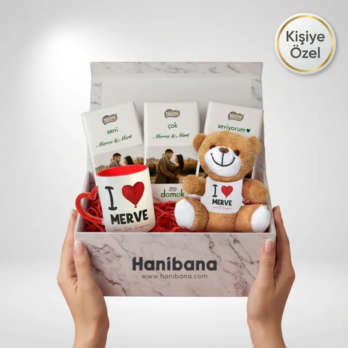 Kişiye Özel İsimli Kupa, Ayıcık ve Fotoğraflı Çikolata Hediye Seti