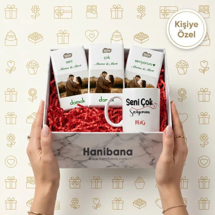 Kişiye Özel Seni Seviyorum Kupa ve Fotoğraflı Çikolata Hediye Kutusu