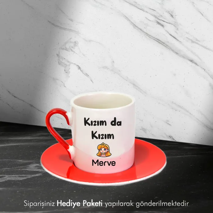 Kızım Da Kızım Özel İsimli Hediye Kırmızı Fincan