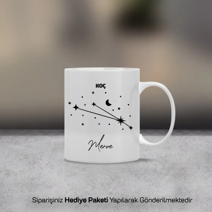 Koç Burcu Yıldız Haritalı Kişiye Özel İsimli Kupa Bardak