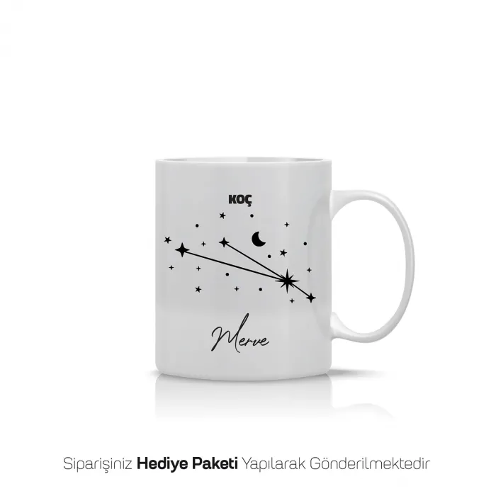 Koç Burcu Yıldız Haritalı Kişiye Özel İsimli Kupa Bardak
