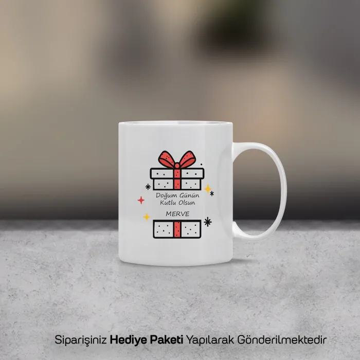 Sürpriz Hediye Temalı Kişiye Özel İsimli Kupa Bardak