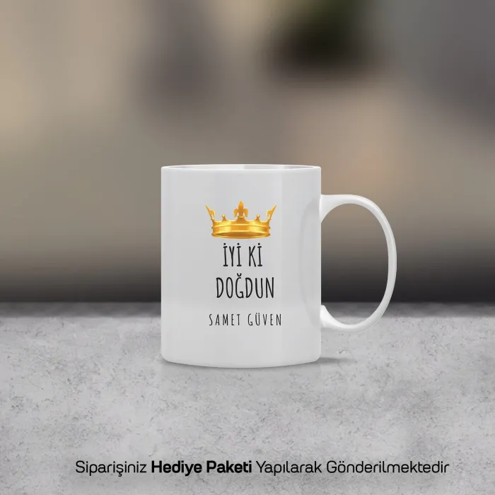 Kral Taçlı Kişiye Özel İsimli Kupa Bardak
