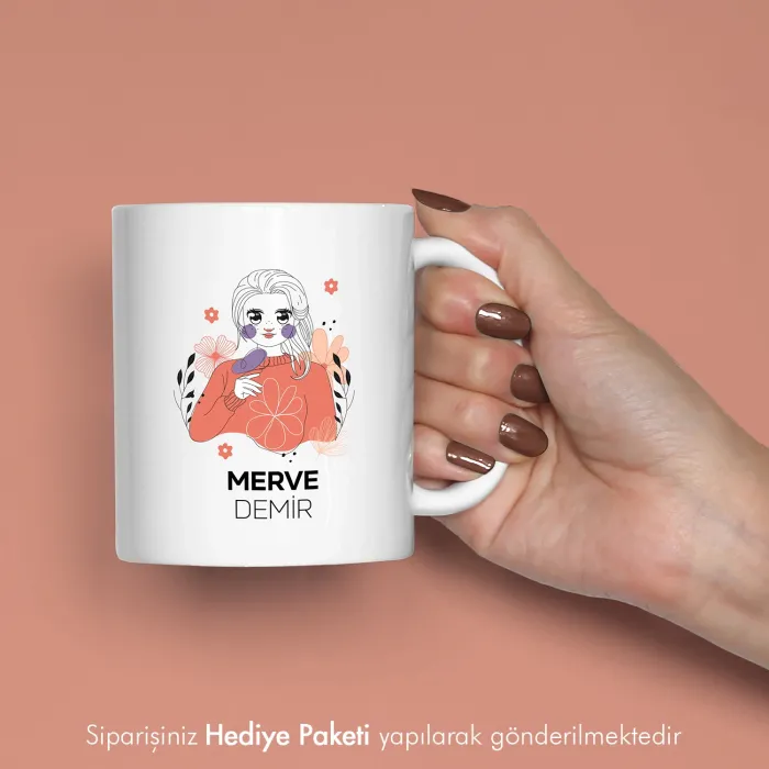 Line Art Kişiye Özel İsimli Hediye Kupa