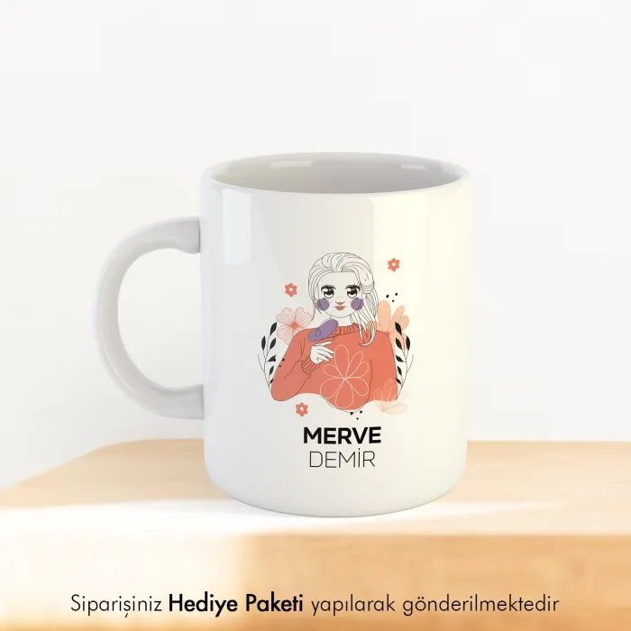 Line Art Kişiye Özel İsimli Hediye Kupa