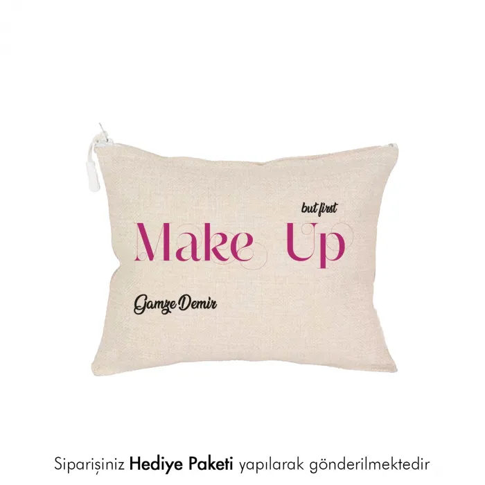 Make Up Tasarımlı İsme Özel Keten El Cüzdanı Çanta