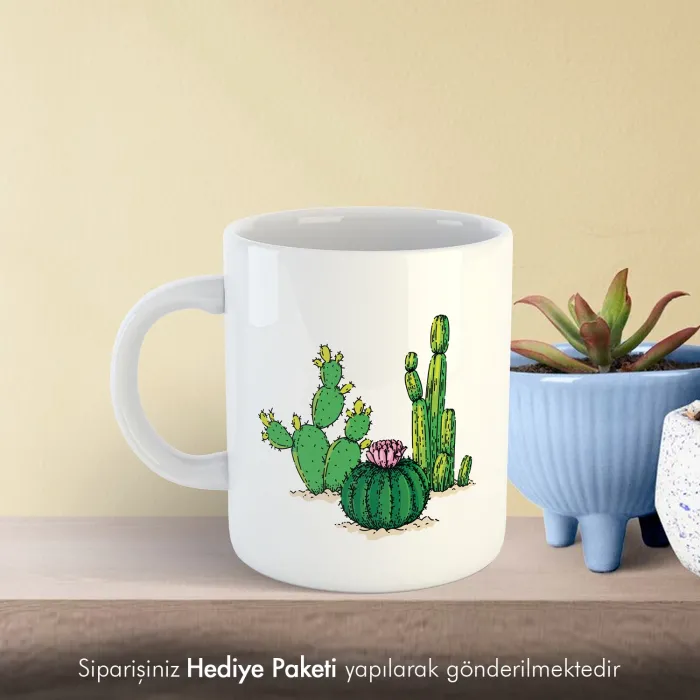 Kaktüs Tasarımlı Kahve Kupası