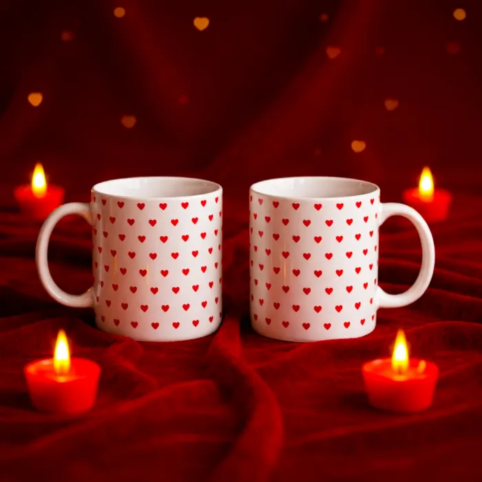 Mini Kalpler Desenli 2li Kupa