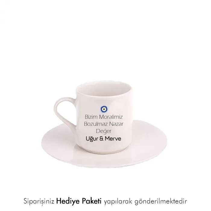 Nazar Değer Temalı Kişiye Özel İsimli Hediye Beyaz Fincan