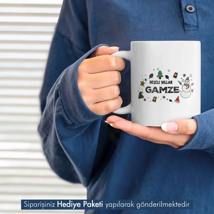 Neşeli Yıllar Tasarımlı İsme Özel Kupa Bardak