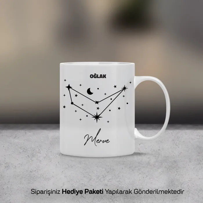 Oğlak Burcu Yıldız Haritalı Kişiye Özel İsimli Kupa Bardak