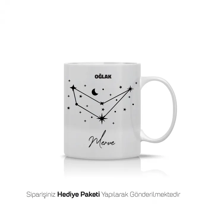 Oğlak Burcu Yıldız Haritalı Kişiye Özel İsimli Kupa Bardak
