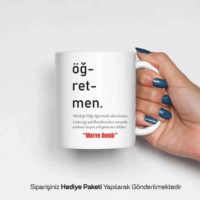 Öğretmen Kelime Anlamlı Kişiye Özel Kupa Bardak