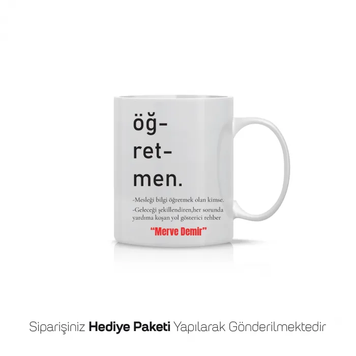 Öğretmen Kelime Anlamlı Kişiye Özel Kupa Bardak