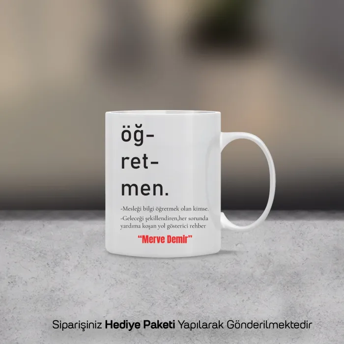 Öğretmen Kelime Anlamlı Kişiye Özel Kupa Bardak