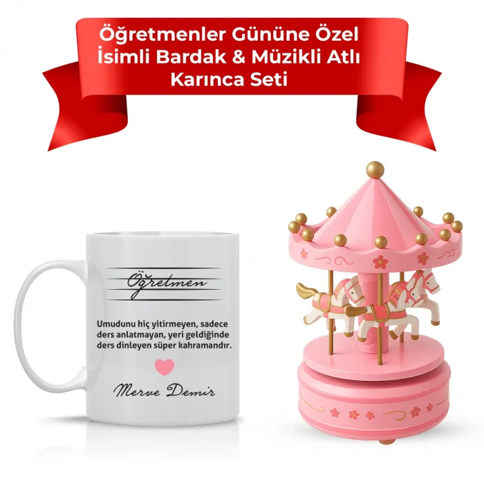 Öğretmenler Gününe Özel İsimli Bardak & Müzikli Atlı Karınca Seti