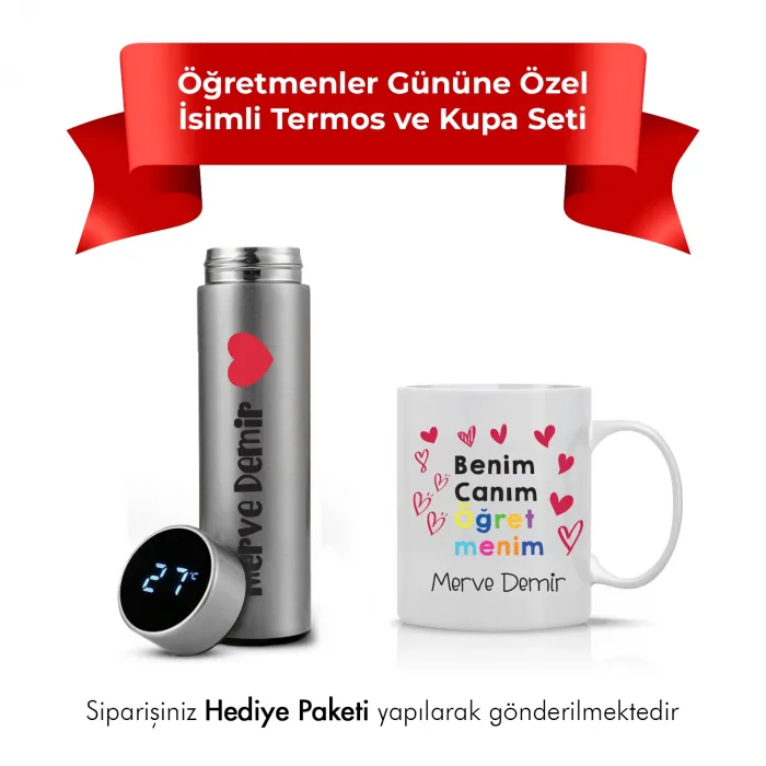 Öğretmenler Gününe Özel İsimli Termos ve Kupa Seti
