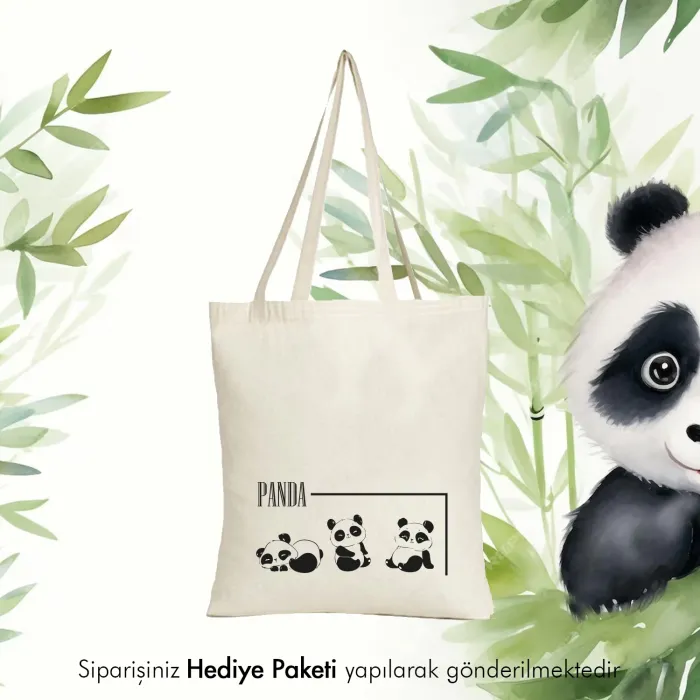 Panda Tasarımlı Askılı Bez Çanta