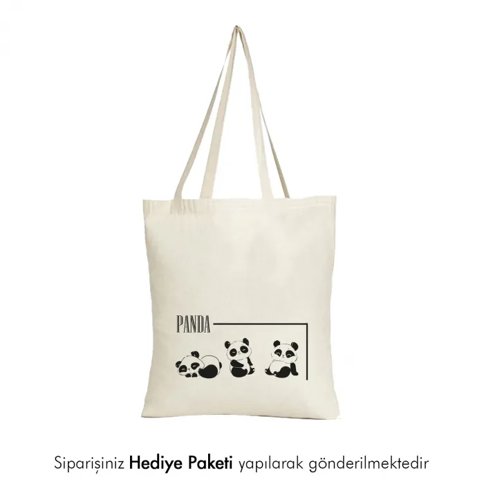 Panda Tasarımlı Askılı Bez Çanta