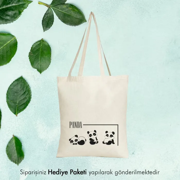Panda Tasarımlı Askılı Bez Çanta