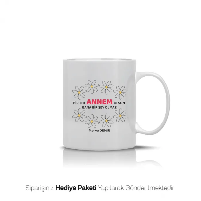 Papatya Tasarımlı Anneye Özel İsimli Kupa Bardak