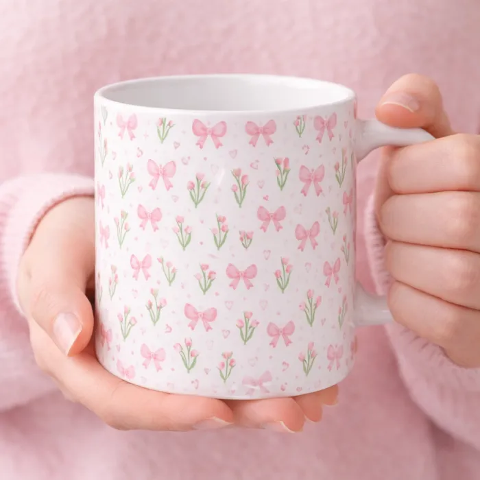 Pembe Fiyonk & Lale Desenli Kupa