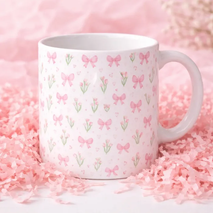 Pembe Fiyonk & Lale Desenli Kupa