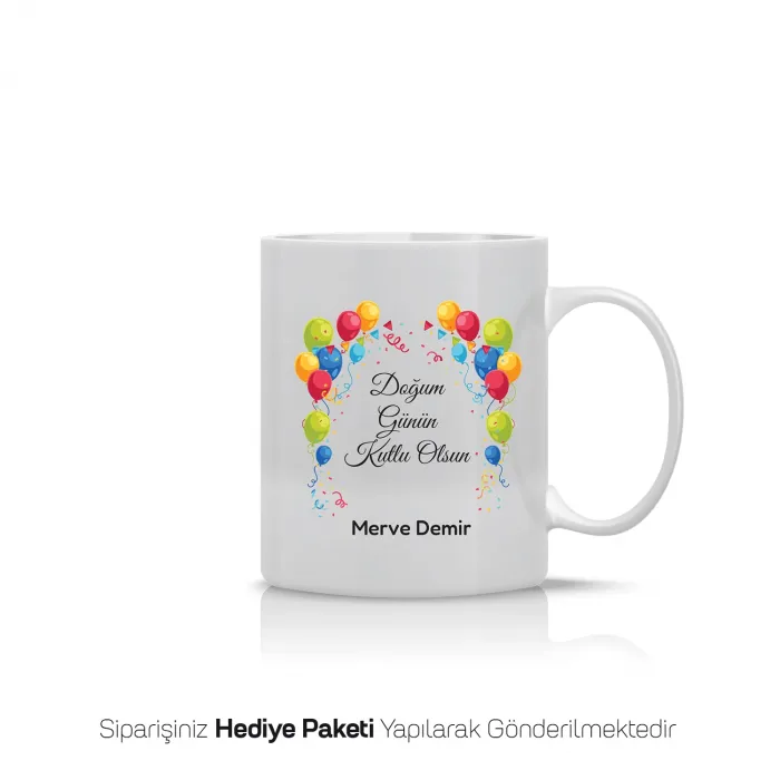 Renkli Balonlu Kişiye Özel İsimli Kupa Bardak