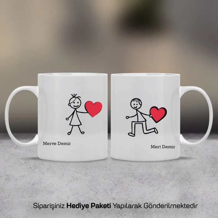 2’Li Kavuşma Temalı Kişiye Özel İsimli Kupa Bardak