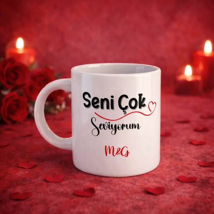 Seni Çok Seviyorum Mesajlı İsme Özel Kupa Bardak